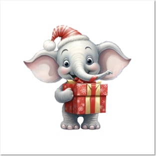 Baby Christmas Elephant With Gift Posters and Art